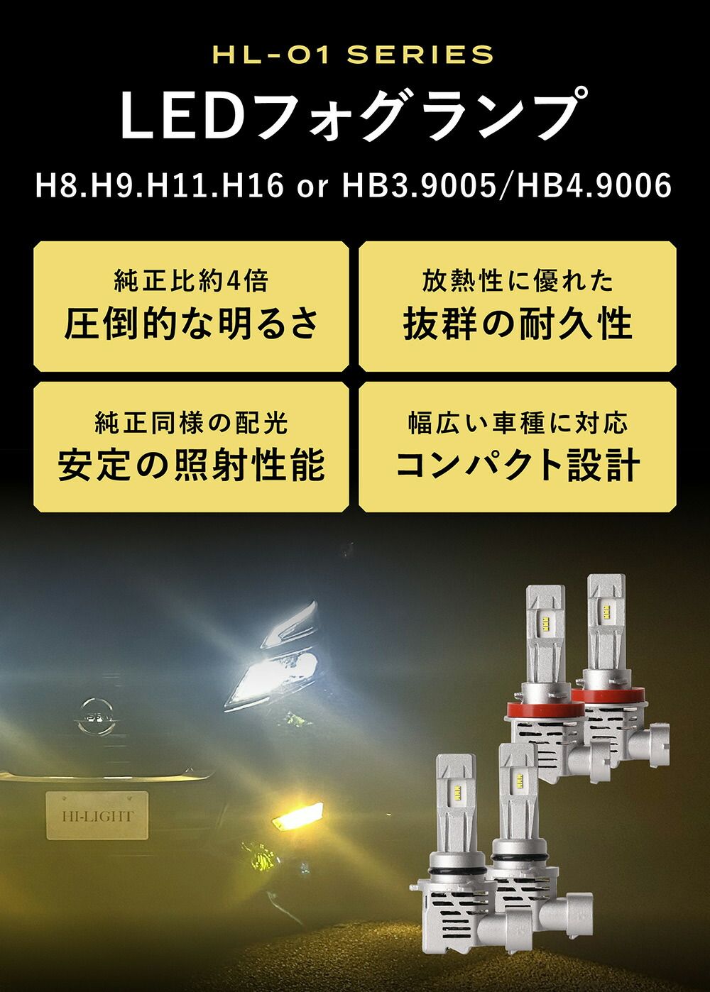 トヨタ ランドクルーザー 200系 ランクル 前期 SPEVERT製 LED ヘッド 【Hi】 200系 前期 ランドクルーザー ランクル hb3 LED ハイビーム HB3 バルブ hb4 LED フォグ HB4 フォグランプ LED ヘッドライト 雨、雪に強い 見える イエロー ハロゲン LED化