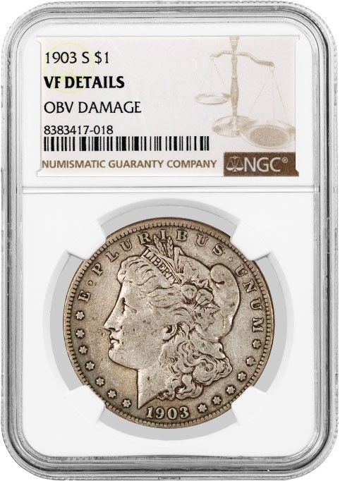 1903年 S $1 モルガン銀貨 NGC VF 詳細 表面ダメージあり キーデート