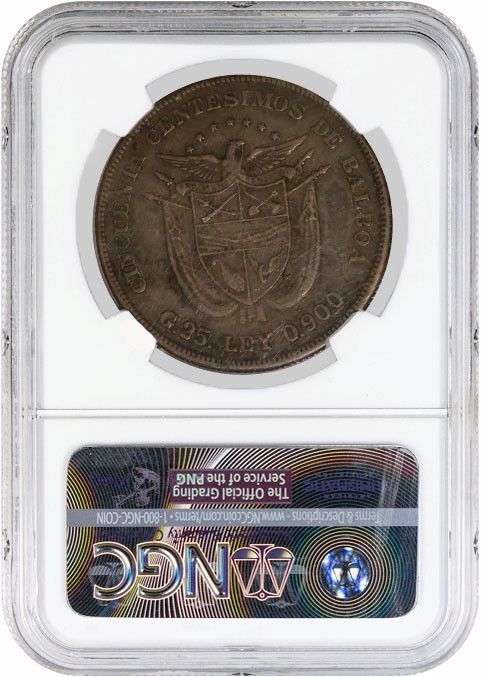 1905年 50セント パナマ共和国 50センテシモス 銀貨 NGC XF40