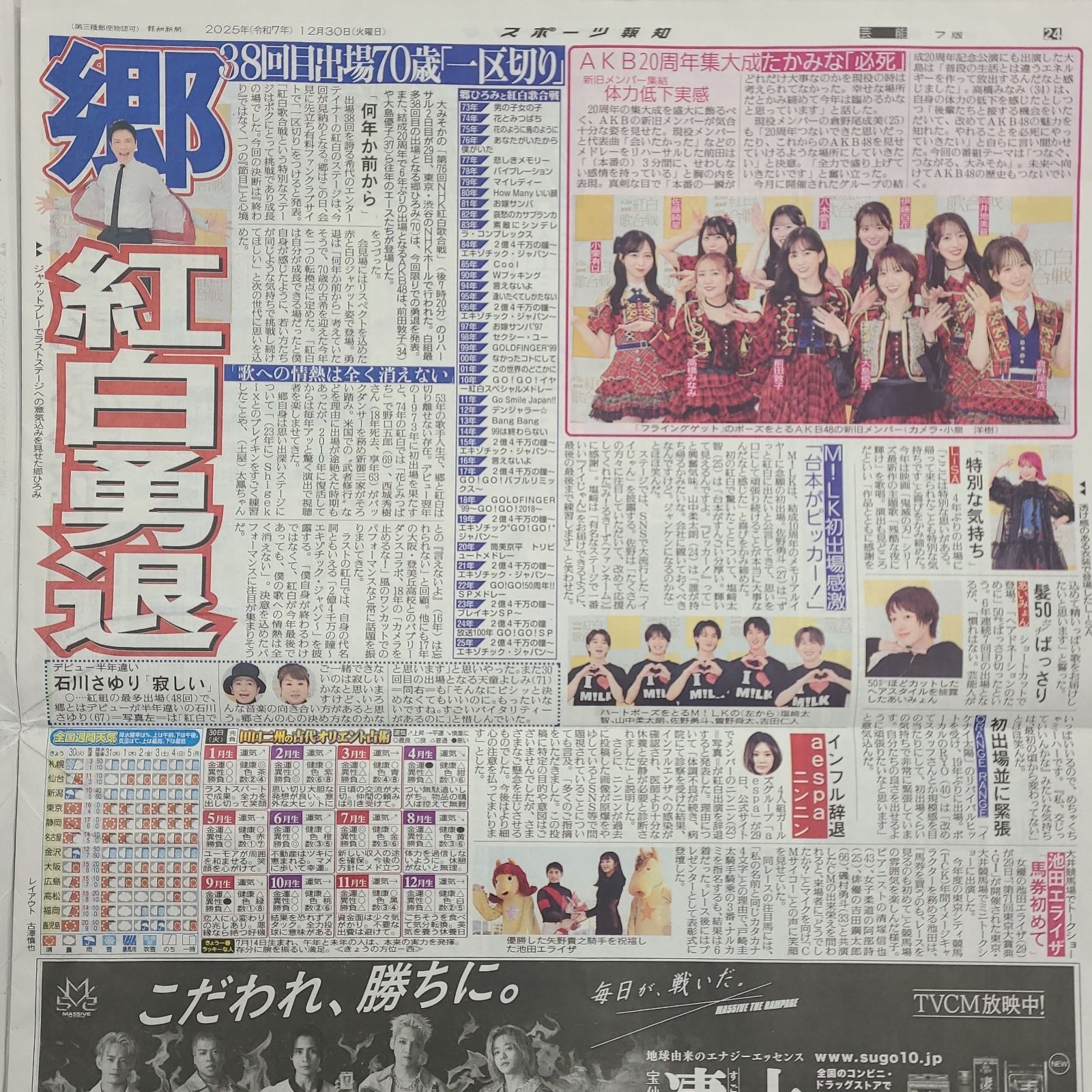 匿名配送！送料込み！ 12月30日 朝刊 スポーツ紙全5社 - メルカリ