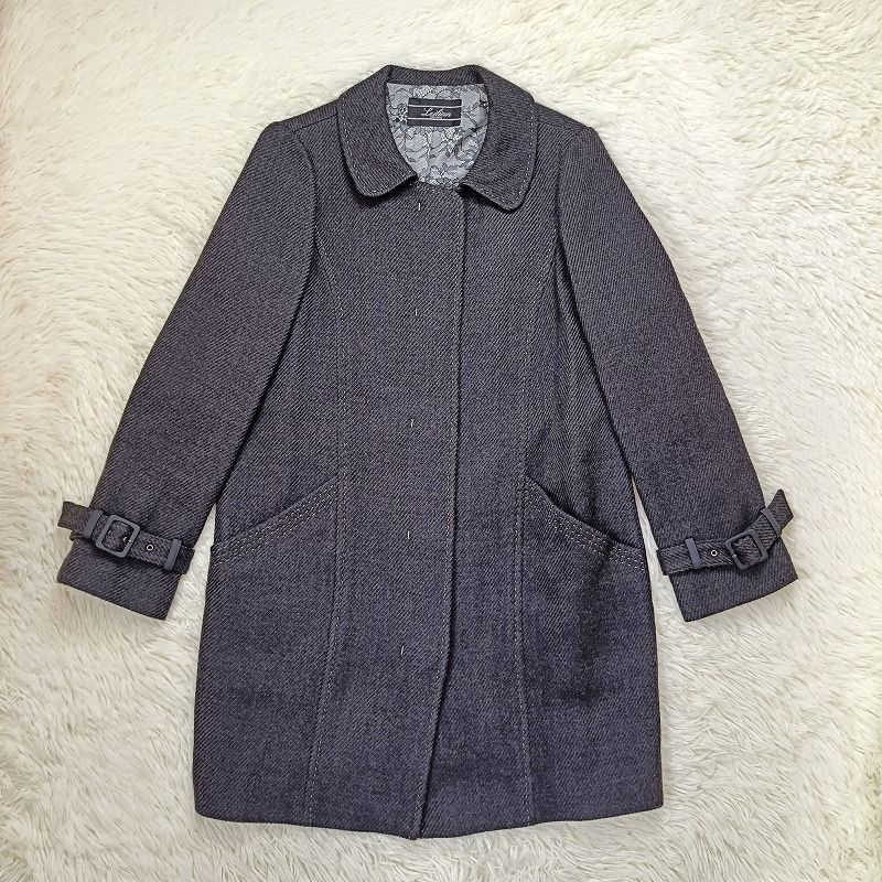 Leilian レリアン ステンカラーコート 9号 ウール グレー系 ロング