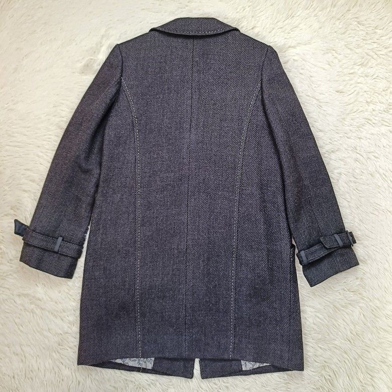 Leilian レリアン ステンカラーコート 9号 ウール グレー系 ロング 