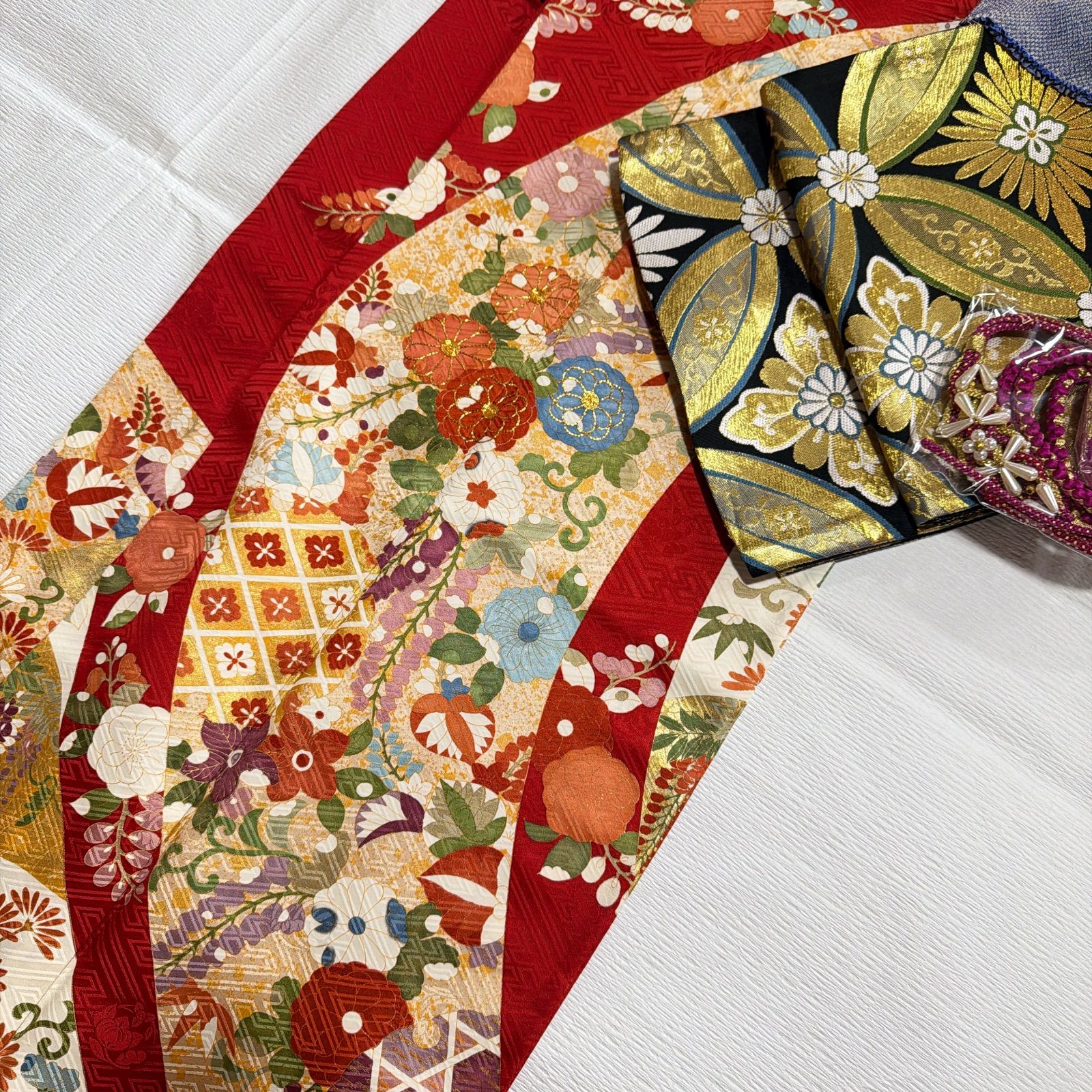 吉澤友禅 西陣織大光 振袖 フルセット 正絹 赤 - メルカリ