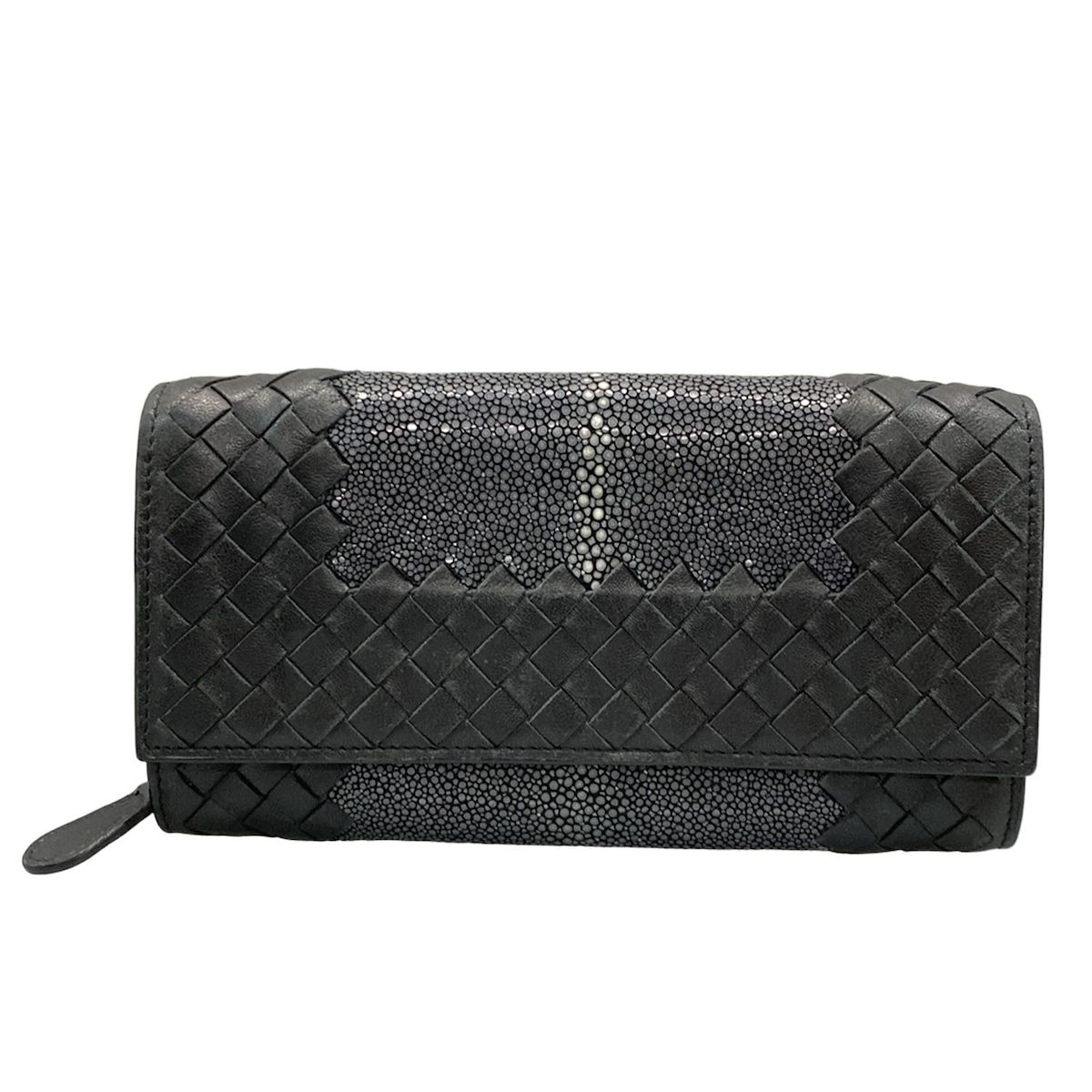 BOTTEGA VENETA(ボッテガヴェネタ) 長財布 イントレチャート 黒 レザー 