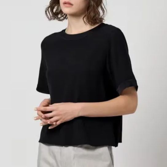 Steven Alan スティーブンアラン バックサテン ジョーゼット ブラウス ネイビー ミニマル 上品 Tシャツ型ブラウス サテン ほどよい厚み きれいめ 手洗い可 フリーサイズ 日本製 管理番号 1511-3960