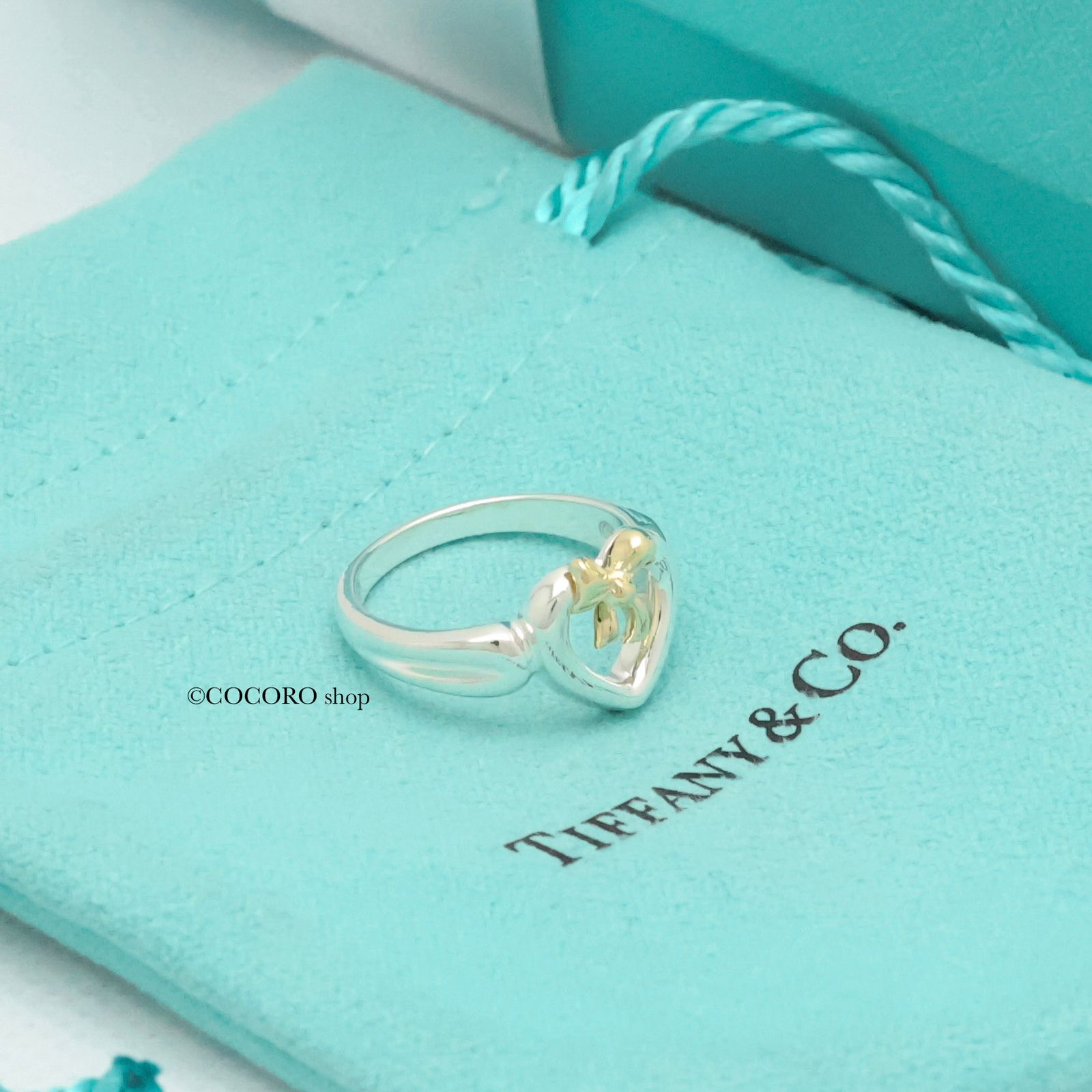 美品】ティファニー TIFFANY＆Co. ハート リボン コンビ イエロー