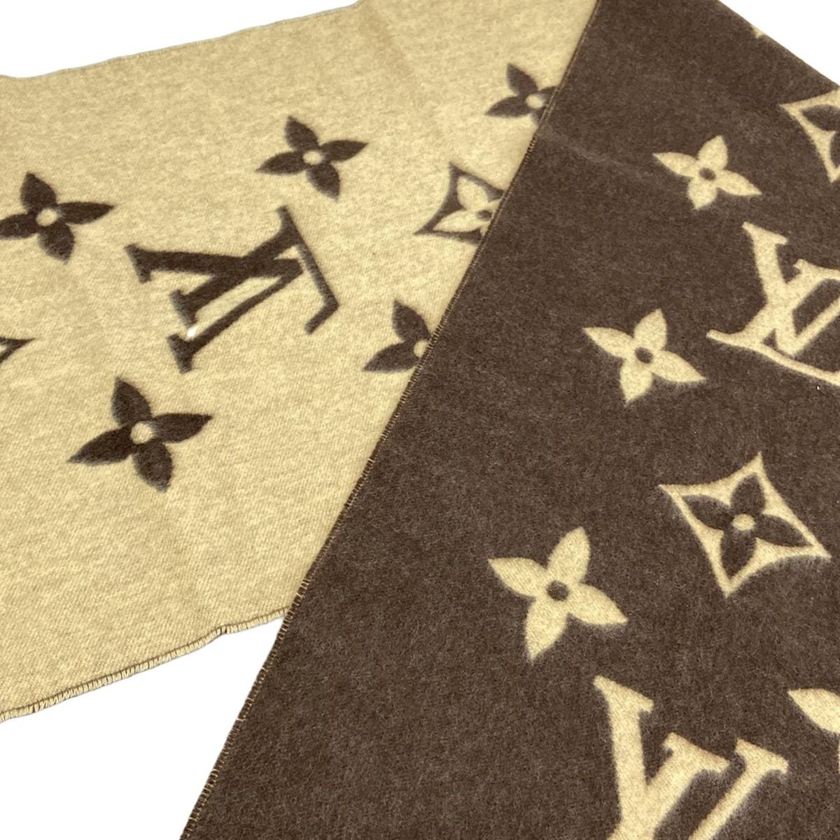 LOUIS VUITTON(ルイヴィトン) マフラー - ダークブラウン×ベージュ