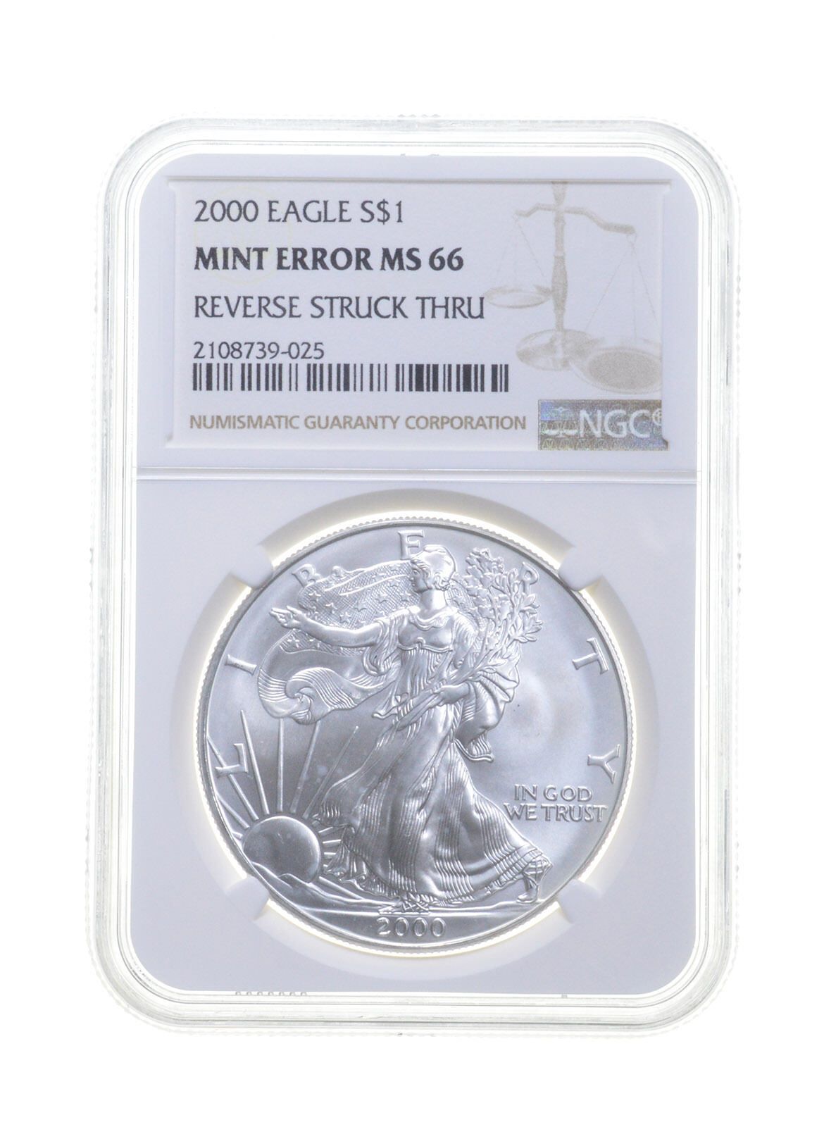 MS66 ミントエラー 2000 アメリカンシルバーイーグル - REV ストラック