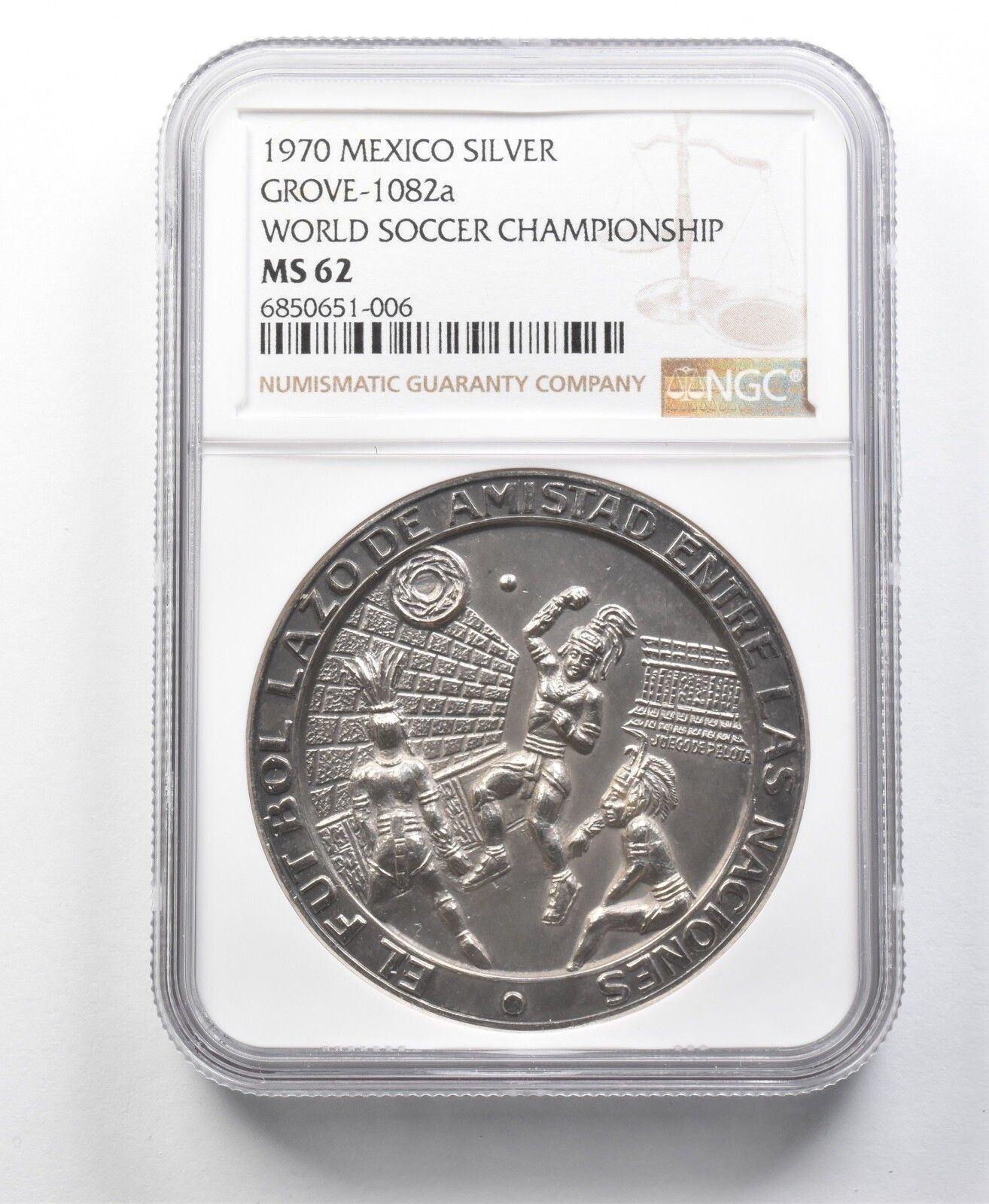1970年メキシコ シルバーグローブ-1082a 世界サッカー選手権 MS62 NGC