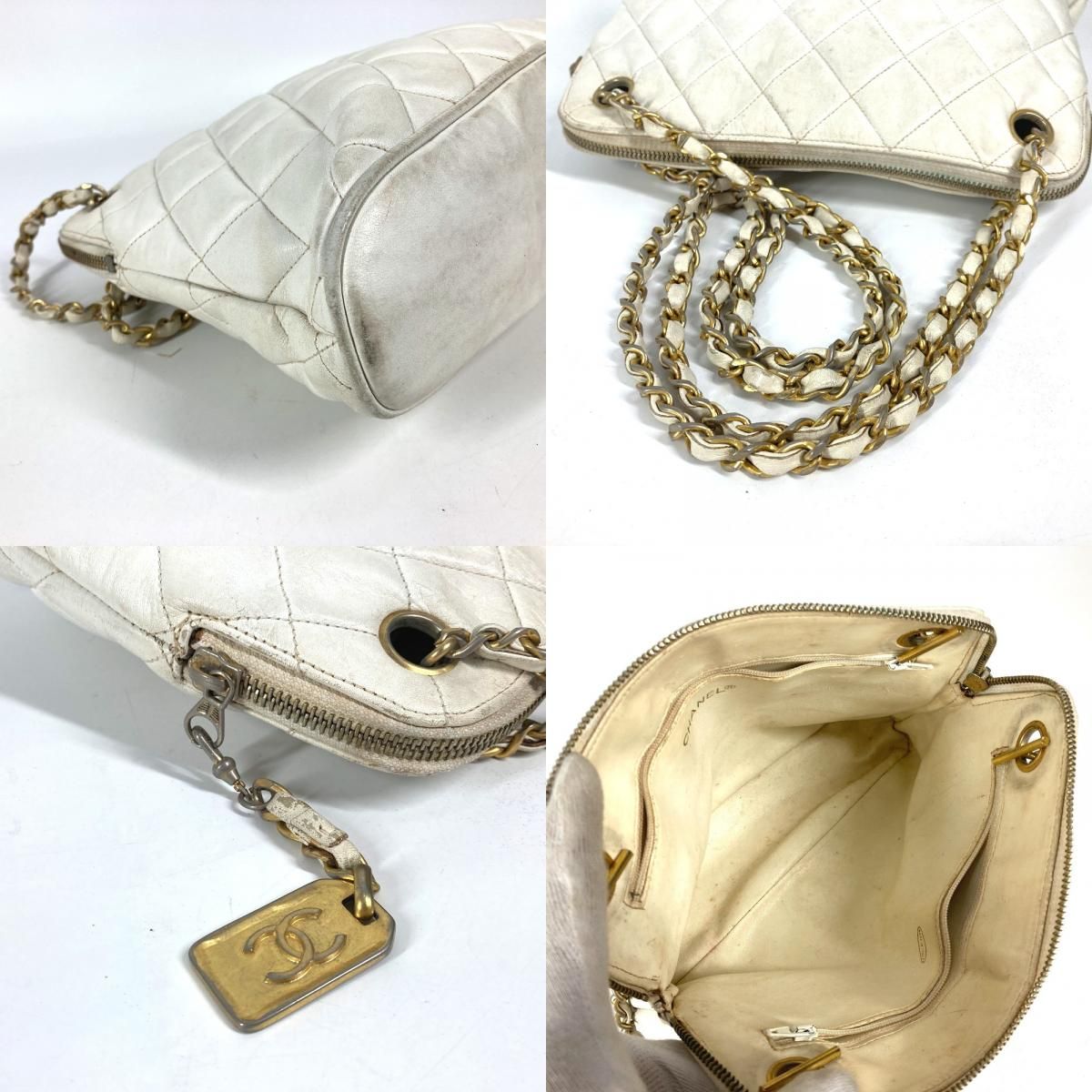 CHANEL ホワイトレザー キルティングバッグ CHANEL シャネル ショルダーバッグ マトラッセ キルティング ロゴ