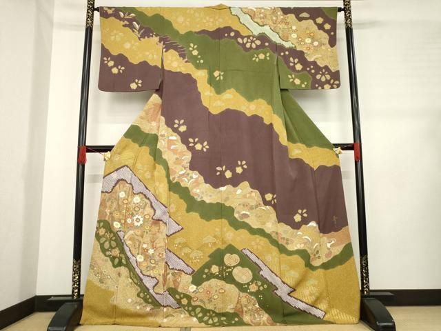 平和屋着物○京友禅の第一人者 松井青々 訪問着 駒刺繍 道長花文 金彩