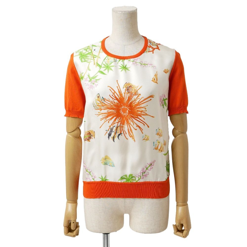 フェラガモ　シルク　ニット　半袖　柄 □美品□Salvatore Ferragamo サルヴァトーレフェラガモ ニット サイズ