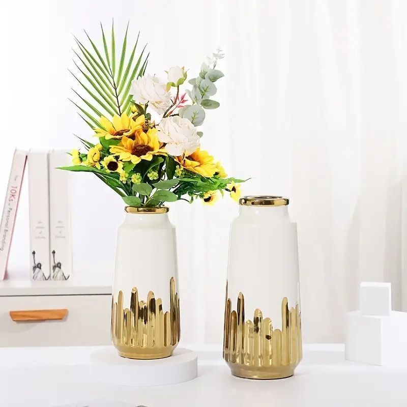 白と金の花瓶 フラワーベース 花瓶 花器 花生け 花入れ セラミック