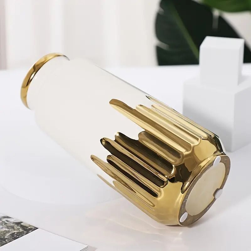 白と金の花瓶 フラワーベース 花瓶 花器 花生け 花入れ セラミック