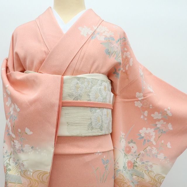 Y3853◇美品 正絹 鈴乃屋謹製 手縫い仕立て 訪問着 着物 百華❀Y4303◇美品 鈴乃屋謹製 手縫い仕立て 正絹 桜 梅 椿 鷺 訪問着