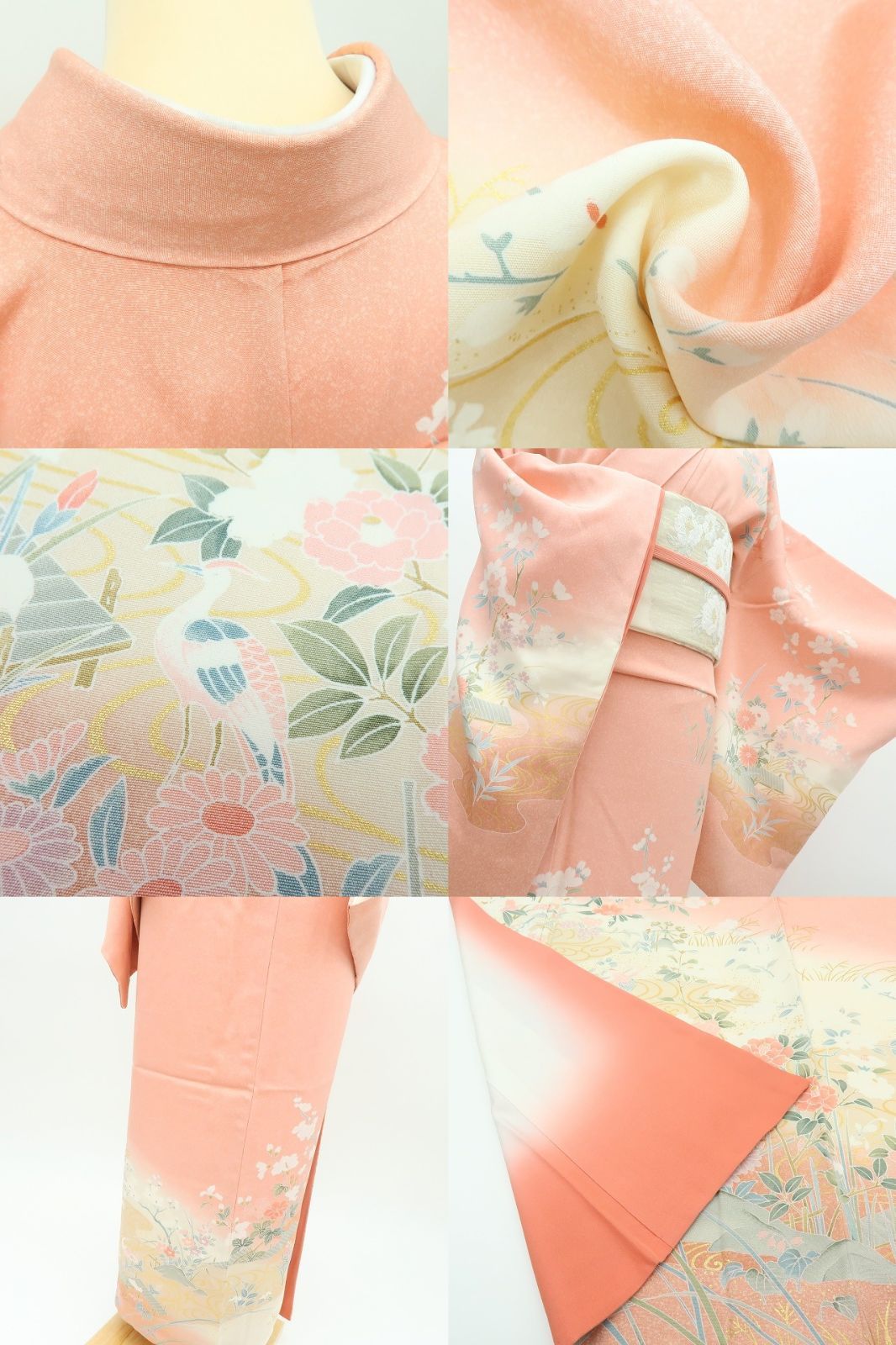 百華❀Y4303◇美品 鈴乃屋謹製 手縫い仕立て 正絹 桜 梅 椿 鷺 訪問着