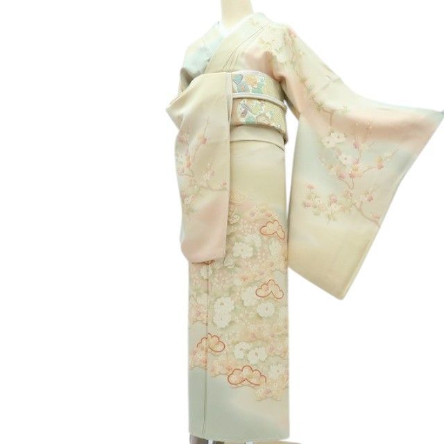 百華❀Y4305◇トールサイズ 金駒刺繡 手縫い仕立て 正絹 梅 椿 桜 松