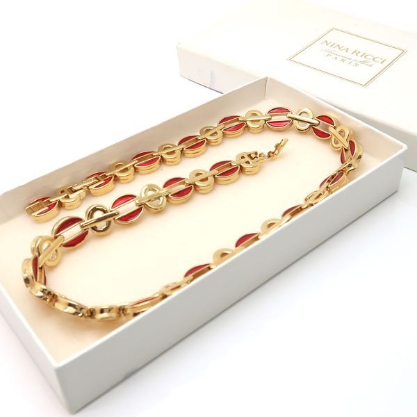NINA RICCI ネックレス GP 赤×ゴールド 美品 ヴィンテージ 箱 