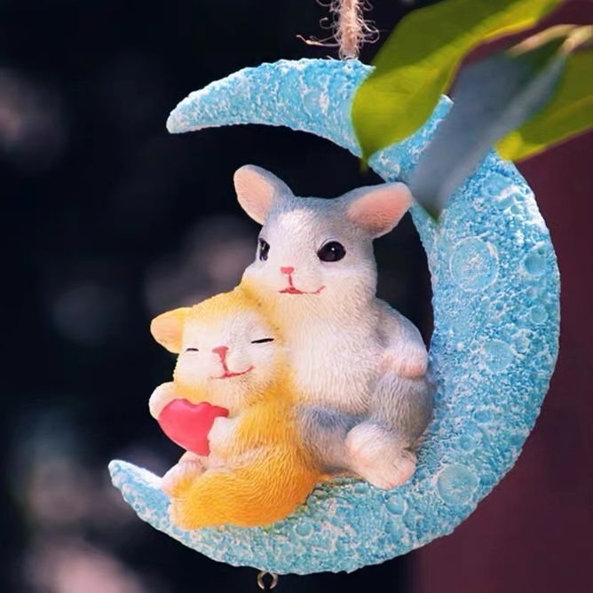 単体 樹脂 風鈴 置物 可愛い カップル ウサギ 花園 風鈴 バルコニー