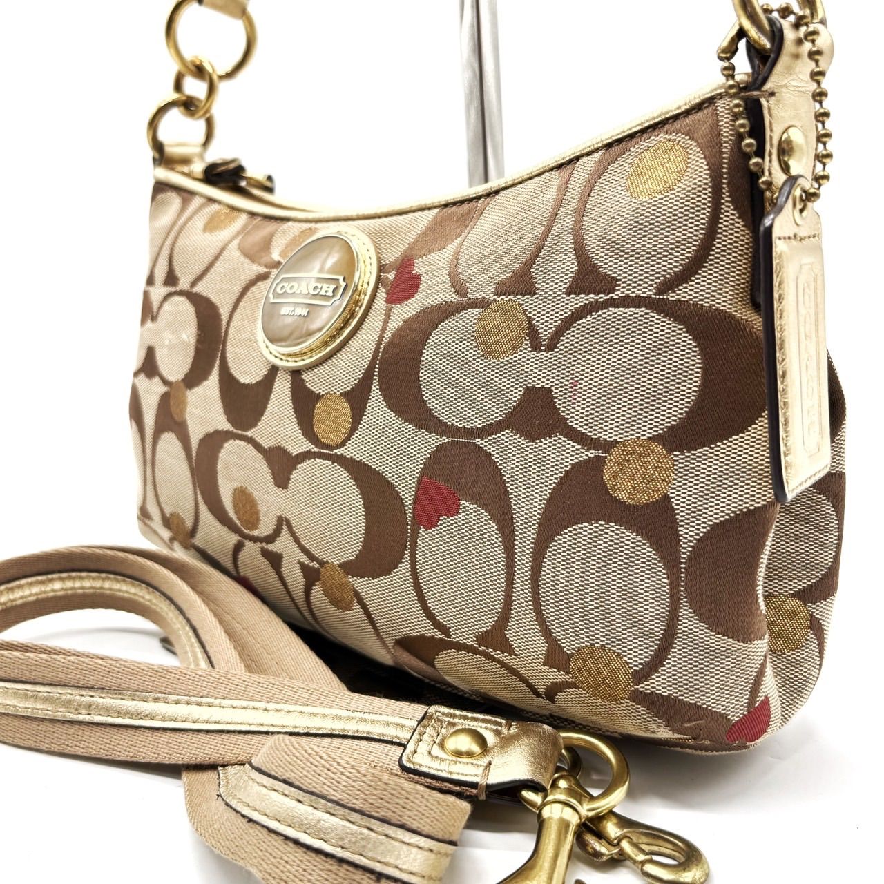 COACH Y 2 K signature multicolor beige canvas leather shoulder bag コーチ ショルダーバッグ