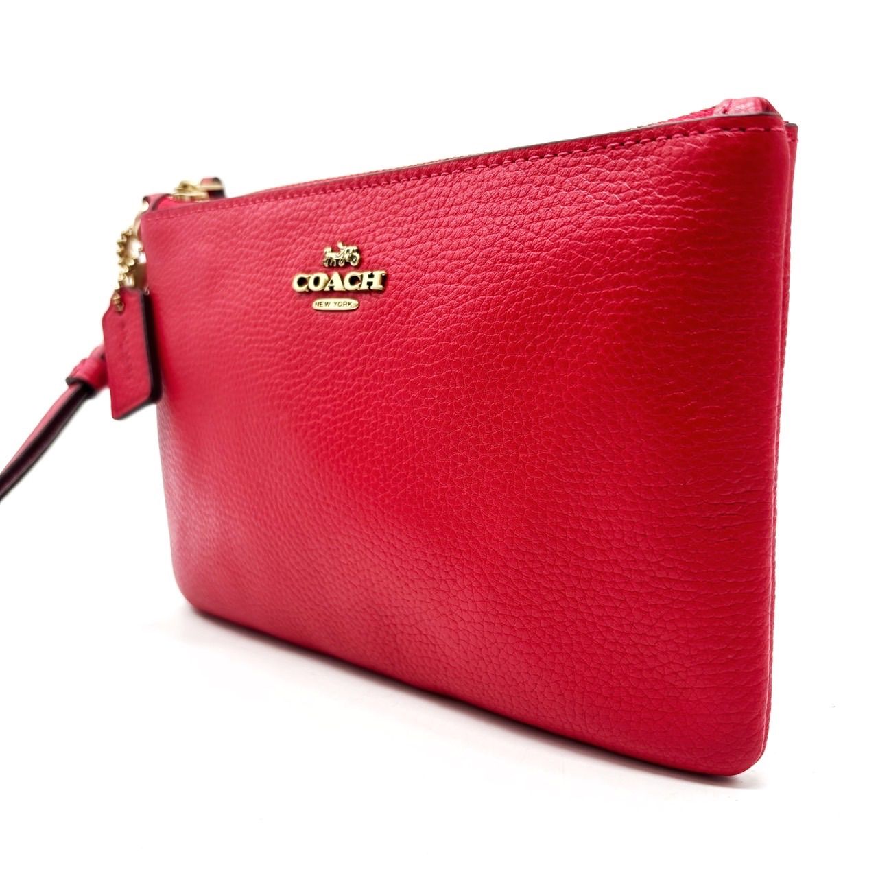 COACH コーチ クラッチバッグ ポーチ ハンドバッグ レザー 革 レッド 赤色 ゴールド金具 ロゴプレート ユニセックス 男女兼用 メンズ レディース