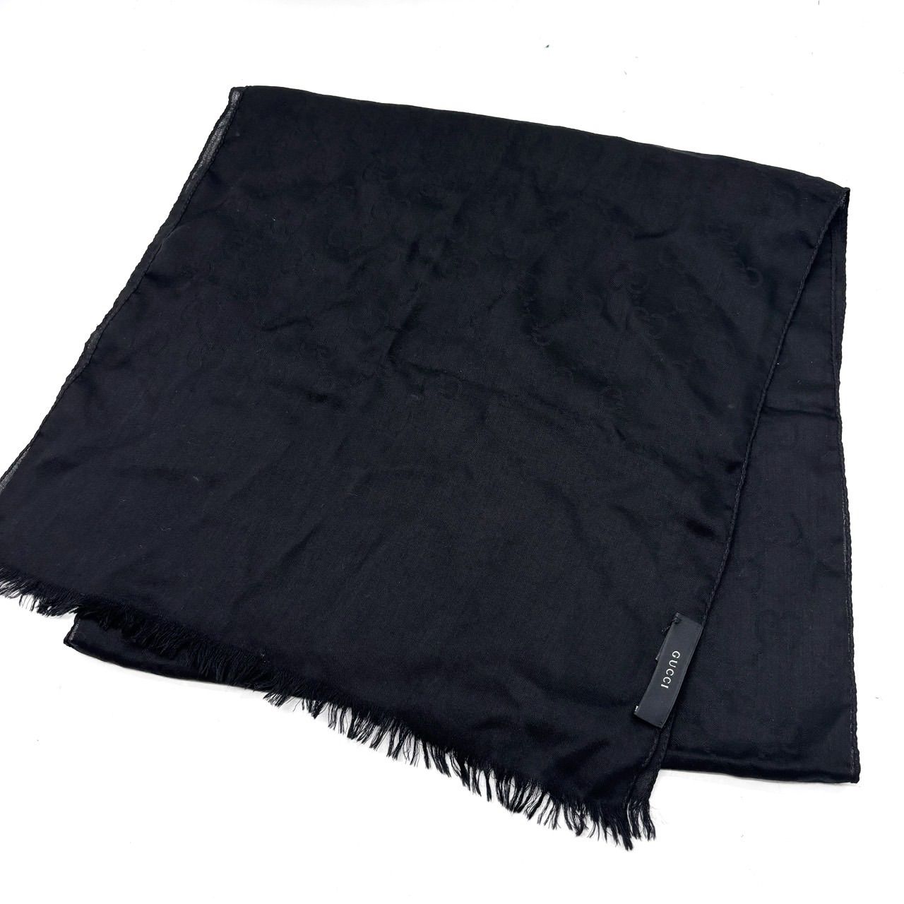 GUCCI グッチ ストール マフラー トムフォード期 ブラック 黒色 ウール 毛 シルク 絹 ユニセックス 男女兼用 メンズ レディース