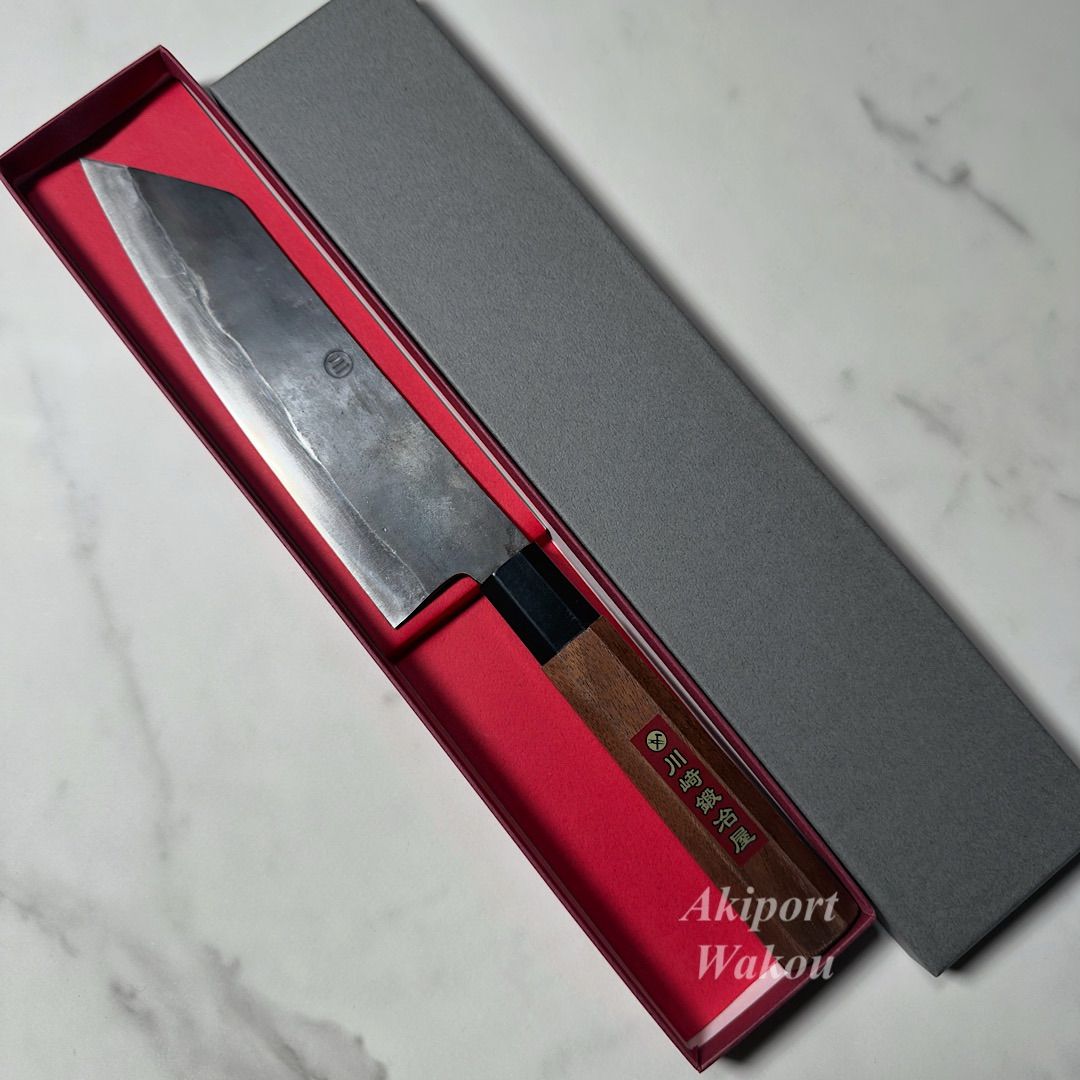 和包丁 文化包丁 切付包丁 180mm 青紙ニ号 青ニ鋼 胡桃八角柄 黒打ち
