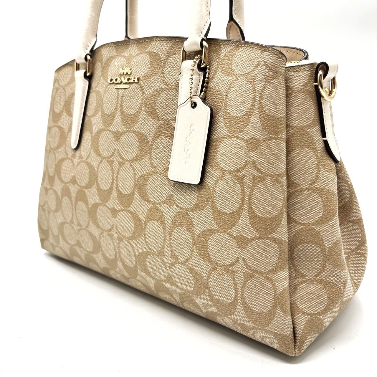 良品】 COACH signature beige white pvc leather tote bag unisex 
