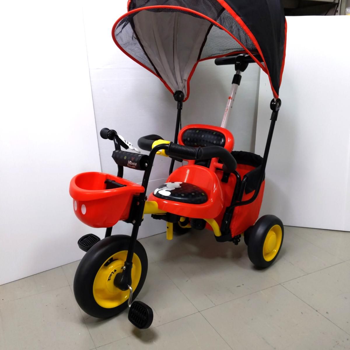 ides カーゴサンシェード ミッキーマウス 三輪車 中古品】Ides アイデス ミッキーマウス 三輪車 カーゴサンシェード〇YR