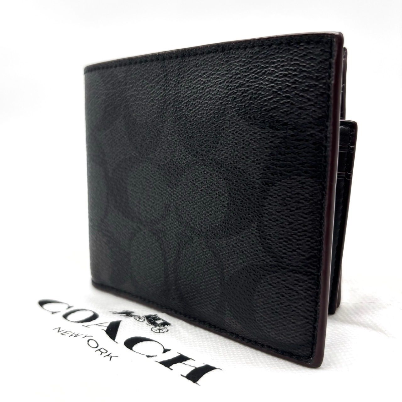 COACH Y 2 K signature black pvc leather compact wallet unisex コーチ 二つ折り財布
