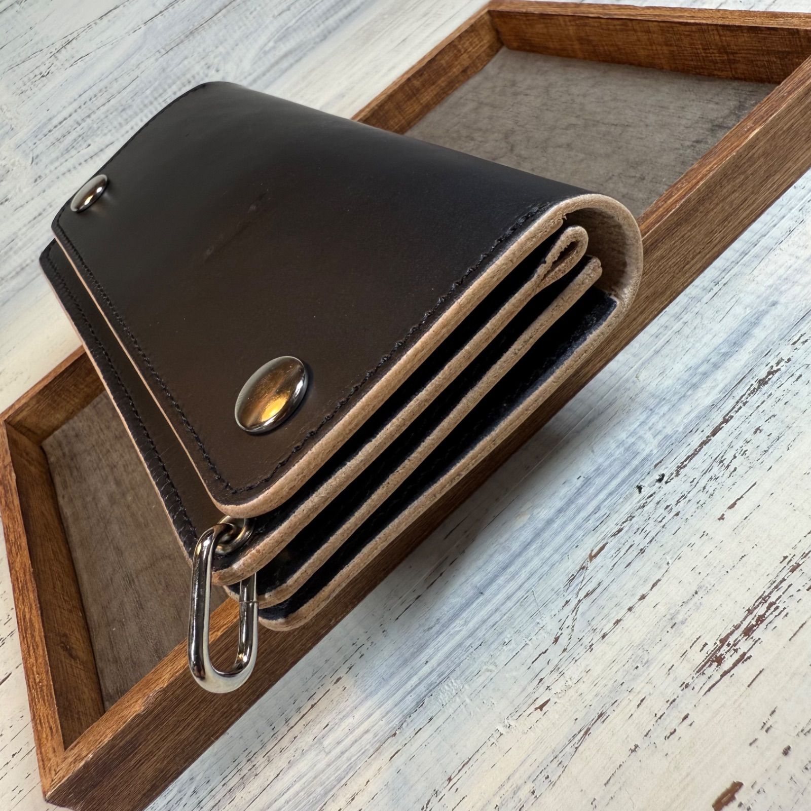 【トラッカーウォレット ロング 3層】 ブラック 姫路レザーゴールド トラッカーウォレット ロング 3層】 ブラック 姫路レザー シルバー YKK