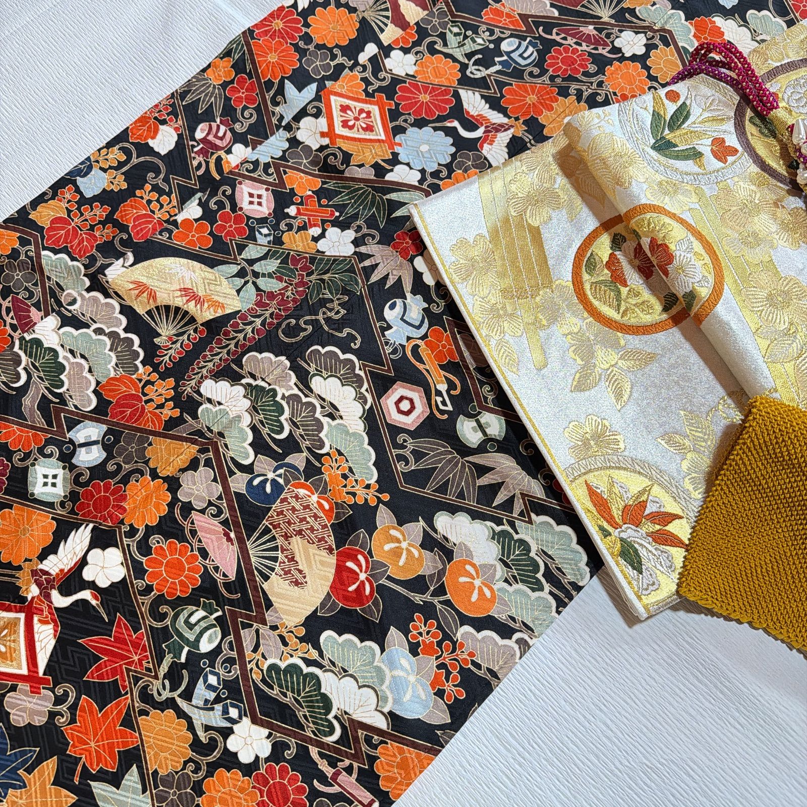 振袖 セット 古典柄 宝尽くし 松竹梅 黒地 正絹 - メルカリ