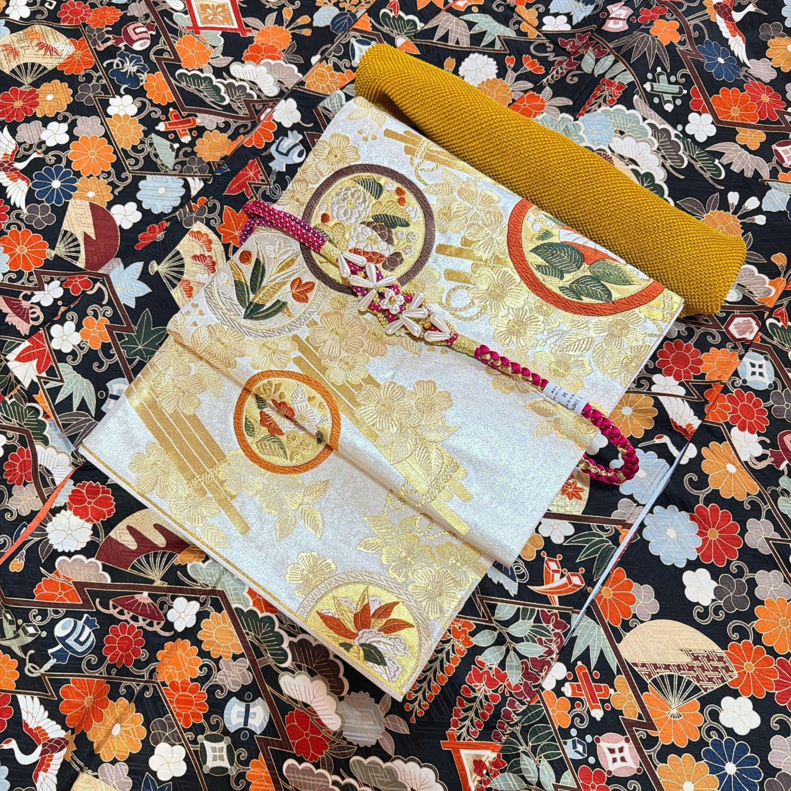 振袖 セット 古典柄 宝尽くし 松竹梅 黒地 正絹 - メルカリ