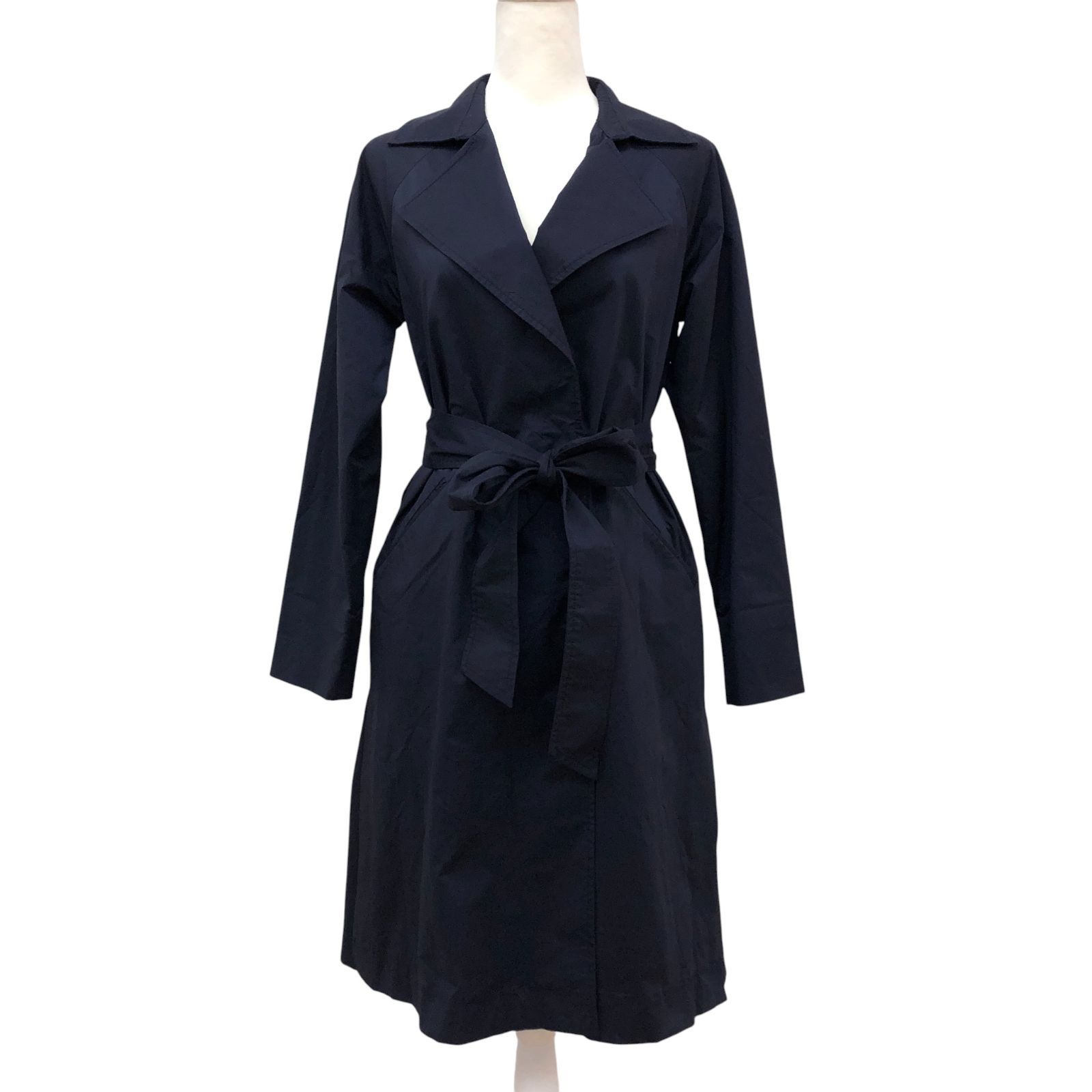 濃紺のロングコート ボタン付き ZK24 VICKY レディーストレンチコート ロングコート スナップボタン