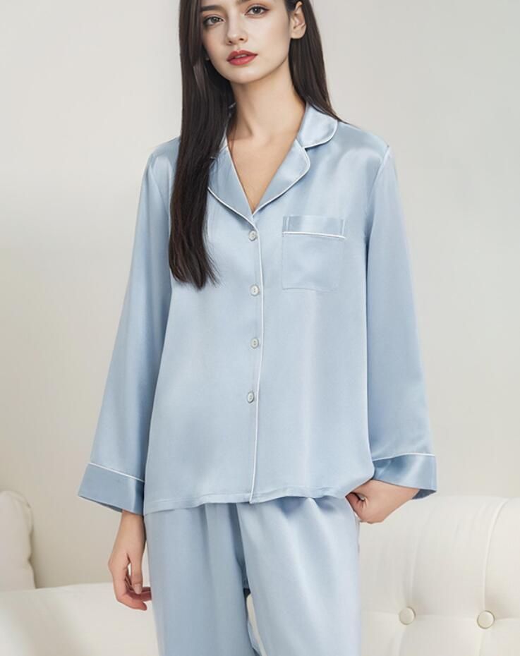  シルク パジャマ 即 OK 19匁 レディース 上下セット シルクパジャマ 絹 ルームウェア 長袖 シャツ ロング パンツ シルクサテン ナイトウエア ウエストゴム 敏感肌 低刺激 美肌 吸湿 快適 抗菌 軽量 光沢感 屋着 silk 13 パジャマ ルームウェア パジャマ