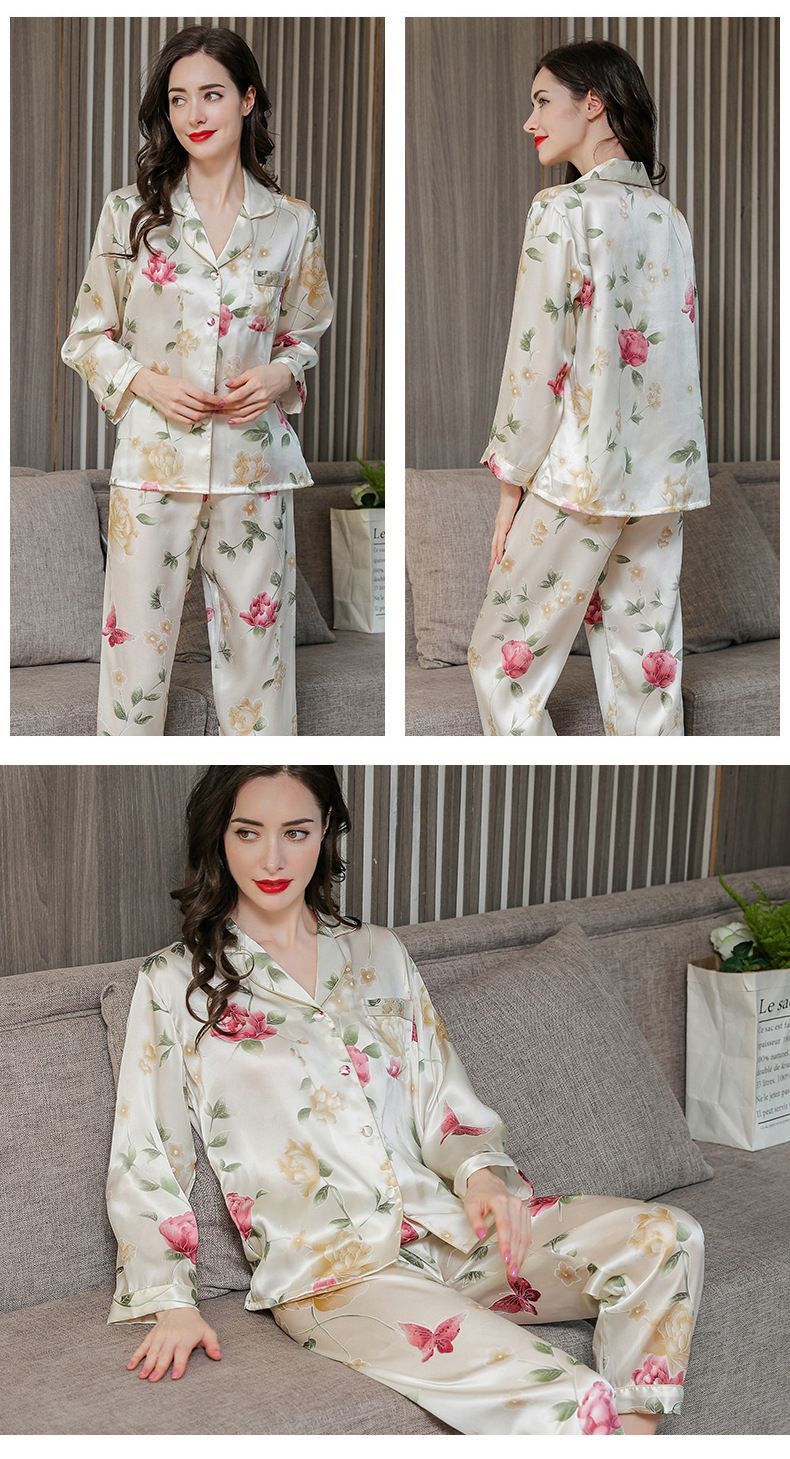  シルク パジャマ 即 OK レディース 上下セット 寝巻 シルクパジャマ 絹 花柄 ルームウェア 長袖 シャツ ロング パンツ シルクサテン ナイトウエア ウエストゴム 敏感肌 低刺激 美肌 吸湿 快適 抗菌 軽量 silk 16 パジャマ ルームウェア パジャマ