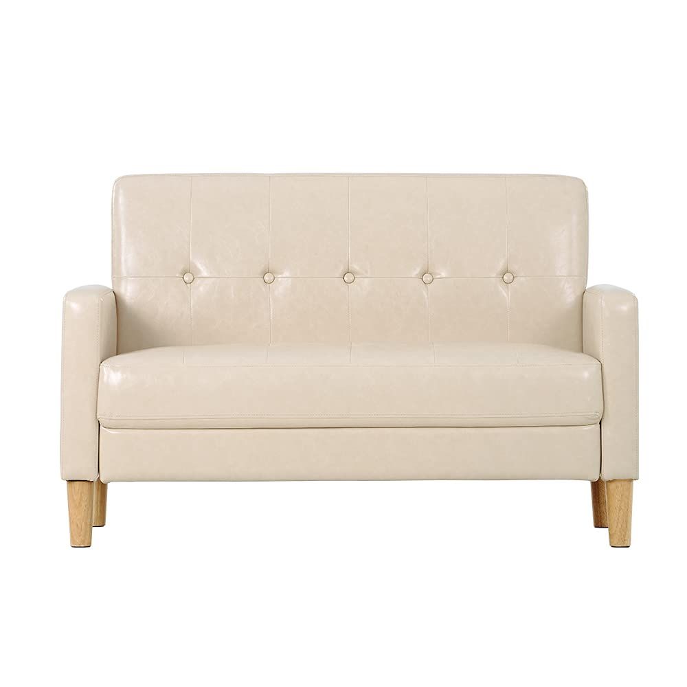新品　ソファ　2人掛け　2人掛けソファ　リビングソファー　ホワイトベージュ ソファー 2人掛けPU Leather リビングソファ 肘付き ロボット掃除機も