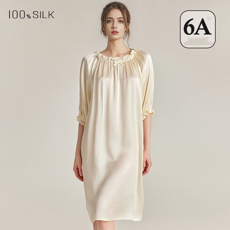 ネグリジェ 即 OK シルク ルームワンピース 6 A天然シルク 16匁 半袖 パフスリーブ 女性用 レディース パジャマ 寝間着 プレゼント おしゃれ セクシー 肌にやさしい ルームウェア ワンピース 快眠 美肌 silk 14