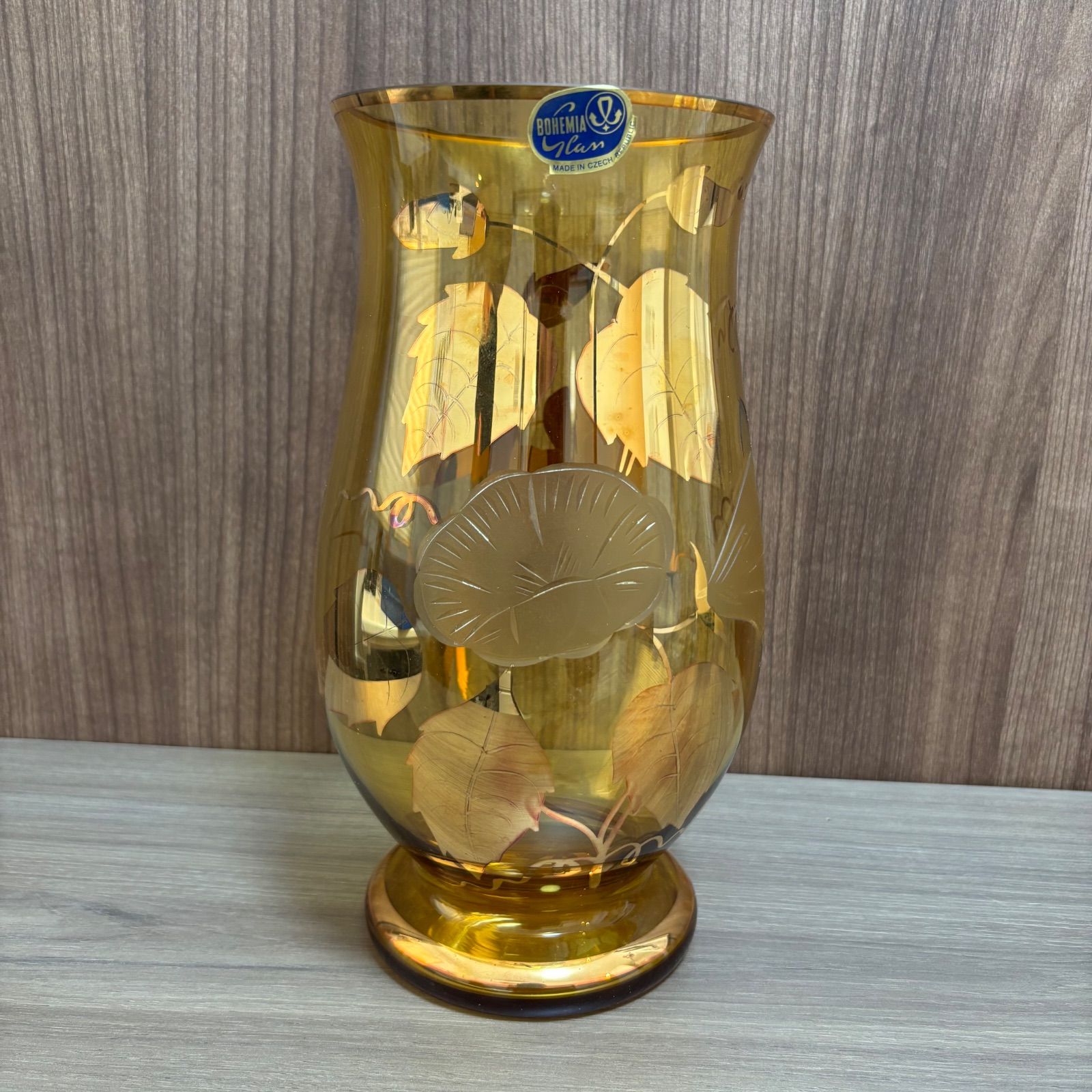 BOHEMIA】☆ボヘミア 金彩 ピンク パネル レリーフ コンポート 盛り皿