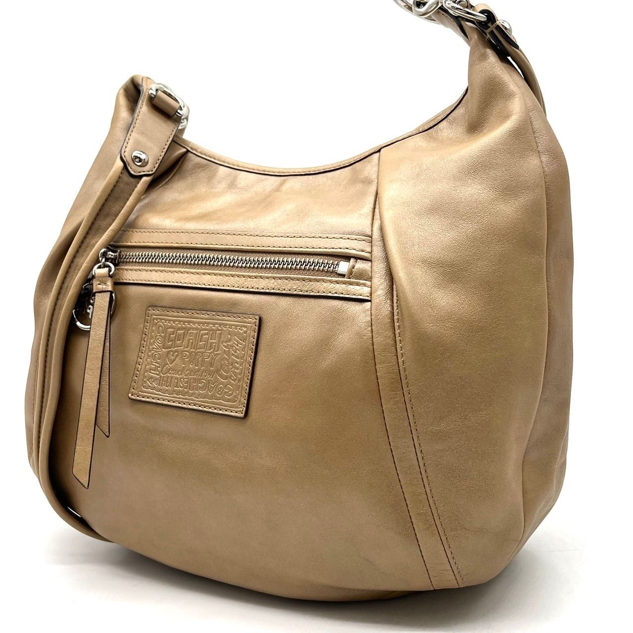 良品】 COACH POPPY Y2K hobo beige leather shoulder bag unisex 