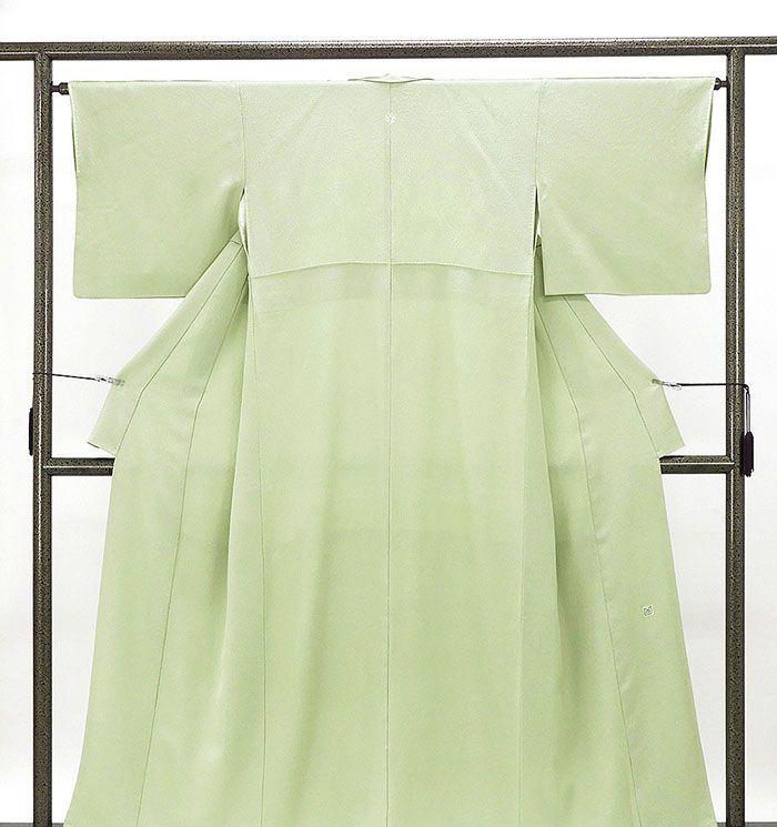 色無地 正絹 加賀友禅 百貫達雄 身丈157cm 裄丈64cm 丸に梅鉢 中古