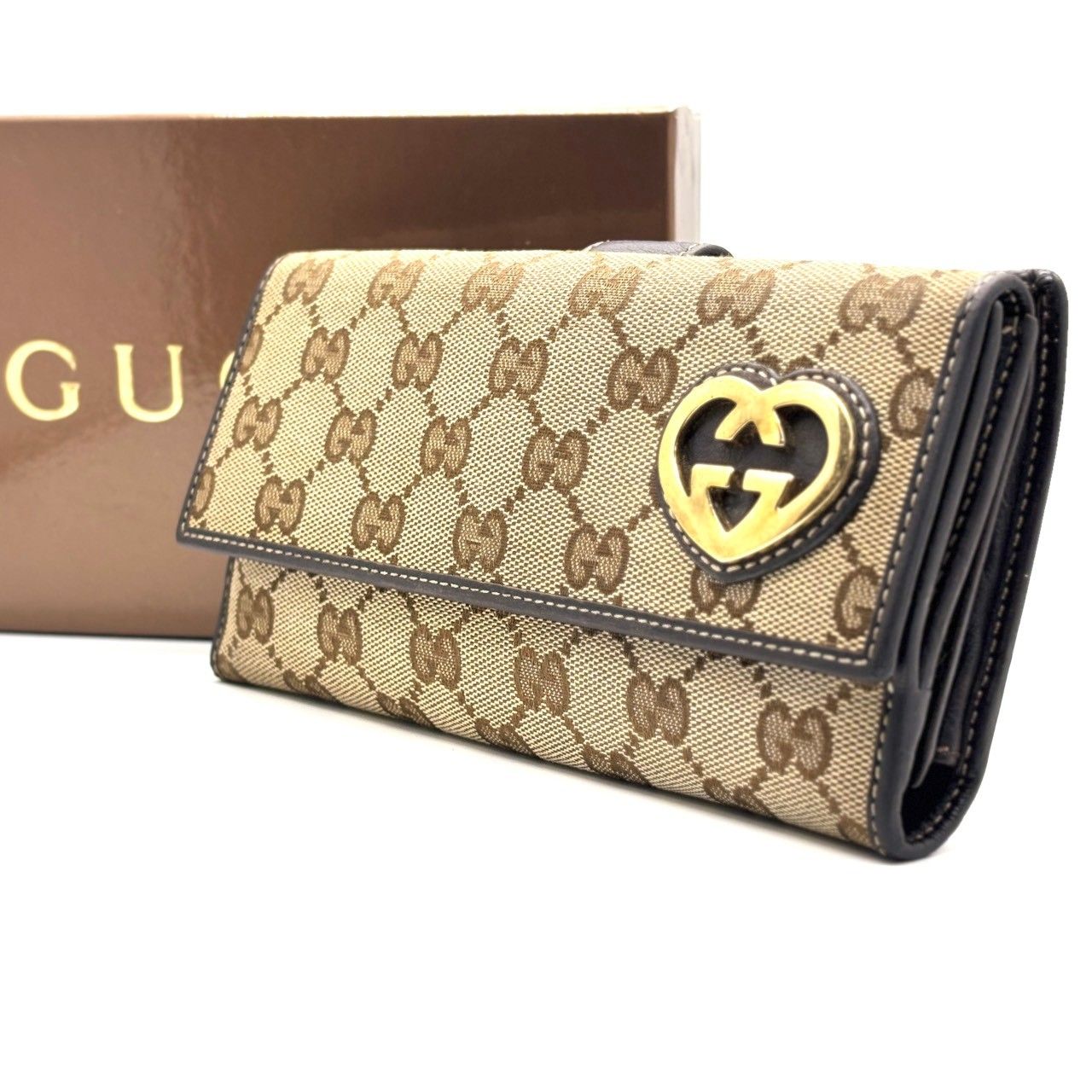 甘さ控えめハート✨ GUCCI グッチ 長財布 GGキャンバス ラブリーハート