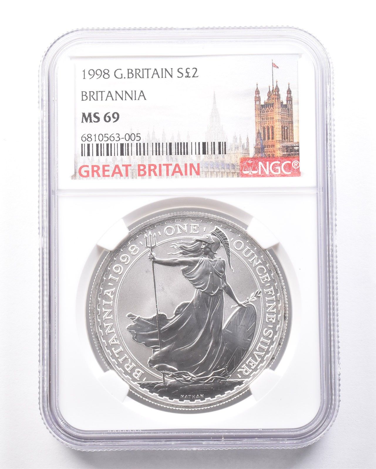 1998年 イギリス 2ポンド 1オンス シルバー ブリタニア MS69 NGC