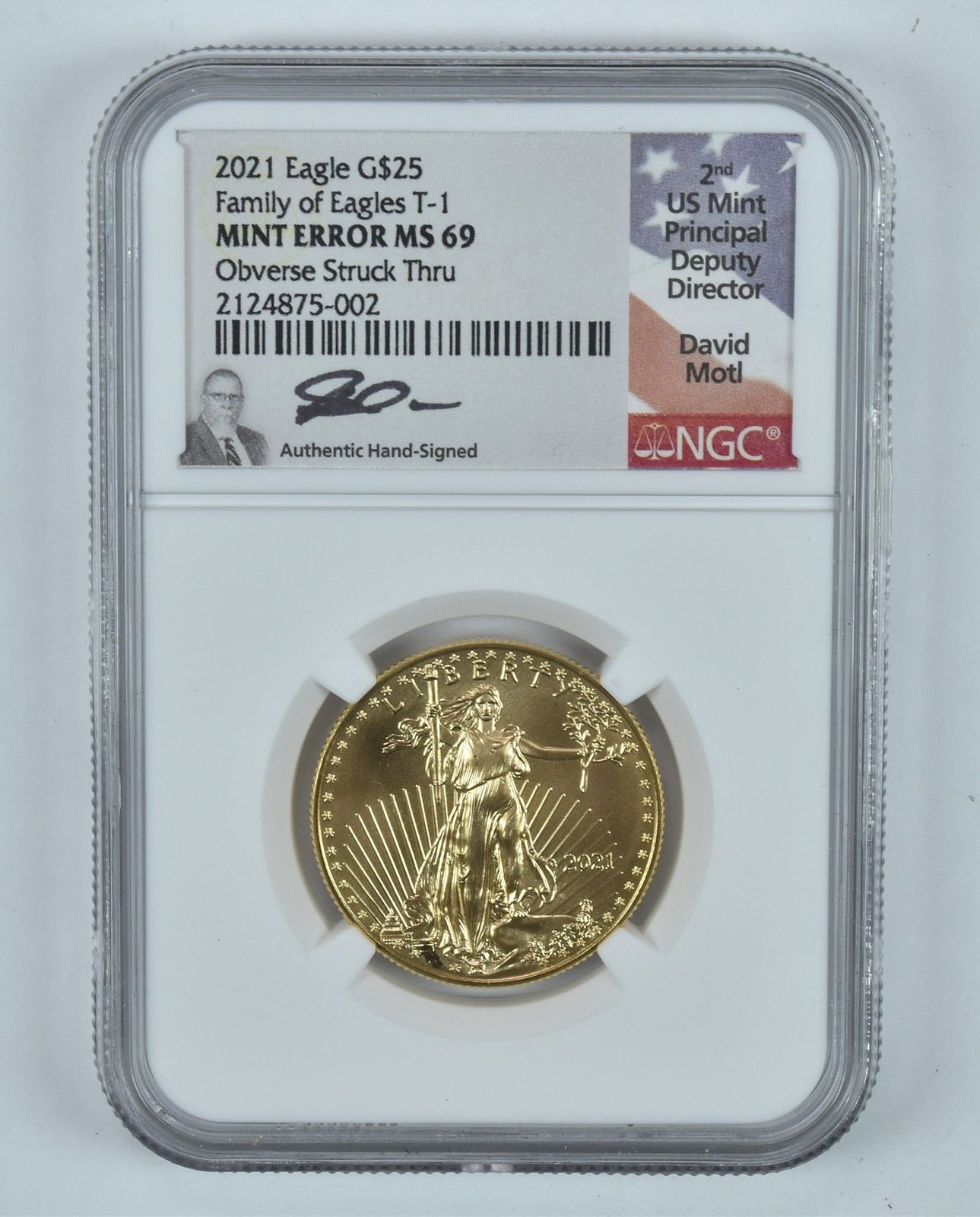 ミントエラー 2021 $25 ゴールド イーグル モトル ストライクスルー 1