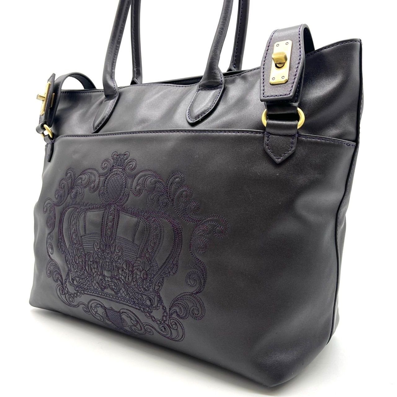 BARCOS otani ryuji バルコス オオタニリュウジ トートバッグ ハンドバッグ ショルダーバッグ レザー 革 ブラック 黒色 クラウン刺繍 ユニセックス 男女兼用 メンズ レディース