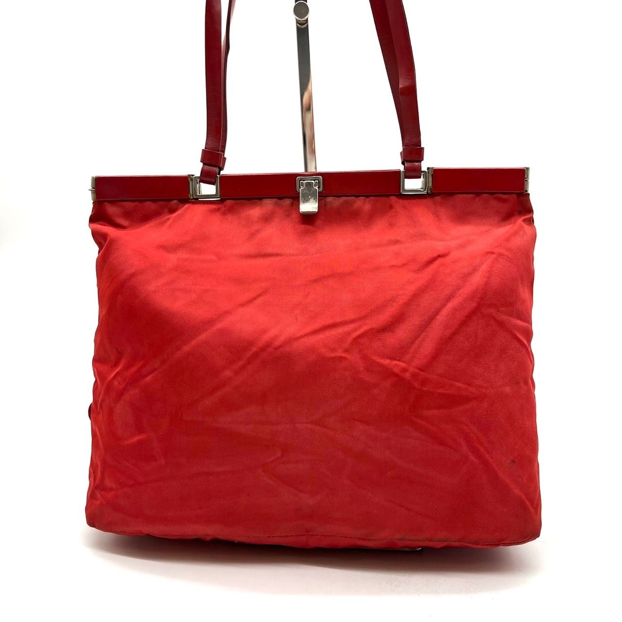 PRADA Y2K Triangle Logo Red Nylon Tote Bag Unisex Authentic
