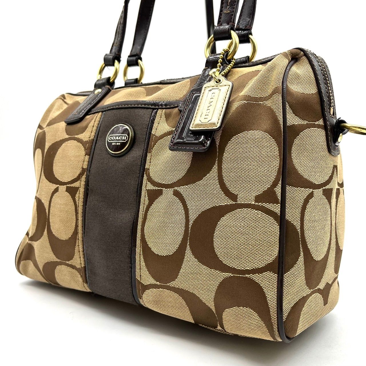 coach y 2 k signature canvas brown belt shoulder bag unisex コーチ ハンドバッグ