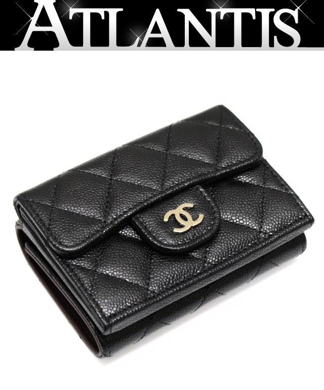【新品】 シャネル CHANEL クラシックフラップウォレット マトラッセ 三つ折りコンパクト財布 キャビア 黒 G金具 ランダムシリアル 【73160】 新品】 シャネル CHANEL クラシックフラップウォレット マトラッセ 三