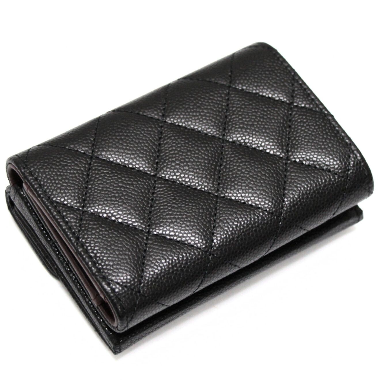 【新品】 シャネル CHANEL クラシックフラップウォレット マトラッセ 三つ折りコンパクト財布 キャビア 黒 G金具 ランダムシリアル 【73160】 新品】 シャネル CHANEL クラシックフラップウォレット マトラッセ 三