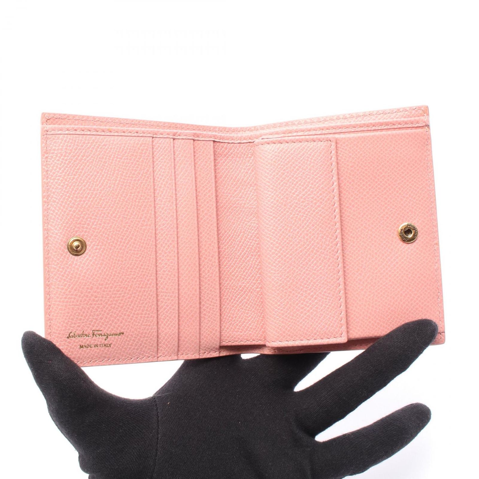 ♡美品♡サルヴァトーレフェラガモ ガンチーニ 二つ折り財布 ピンク レザー ロゴ サルヴァトーレフェラガモ Salvatore Ferragamo 二つ折り財布